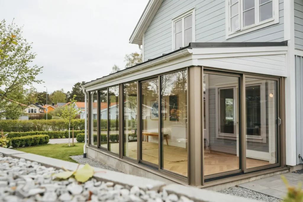 nybyggt uterum och inglasad veranda i enebyberg danderyd